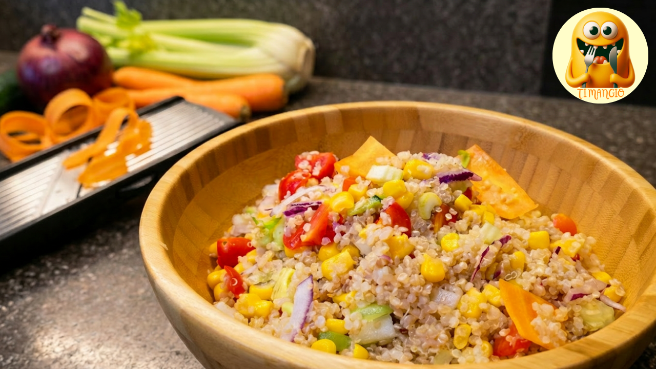 Insalata di quinoa estiva con verdure fresche in ciotola